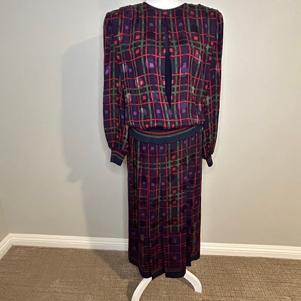 UMI collections Anne Crimmins VTG 100% silk skirt and blouse plaid set size 14